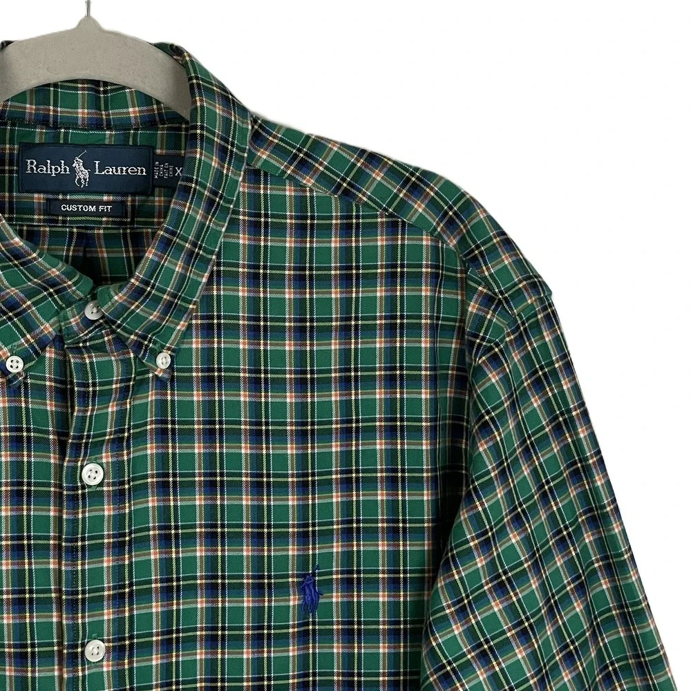 Polo Ralph Lauren Mens XL Custom Fit‎ Green Plaid Button Down Long Sleeve Shirt